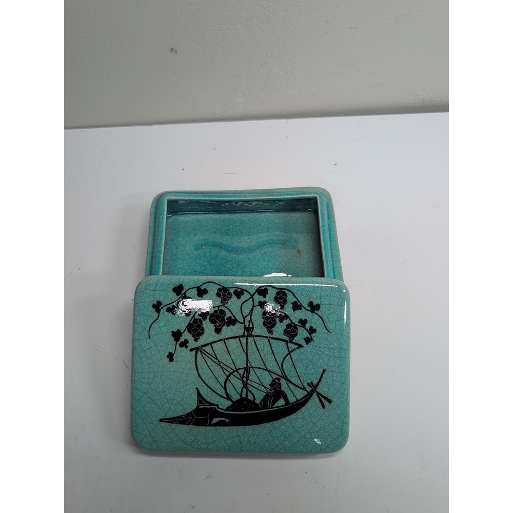 Gustavsberg ARGENTA Kage Black Boat Motif Ornate Box & Lid